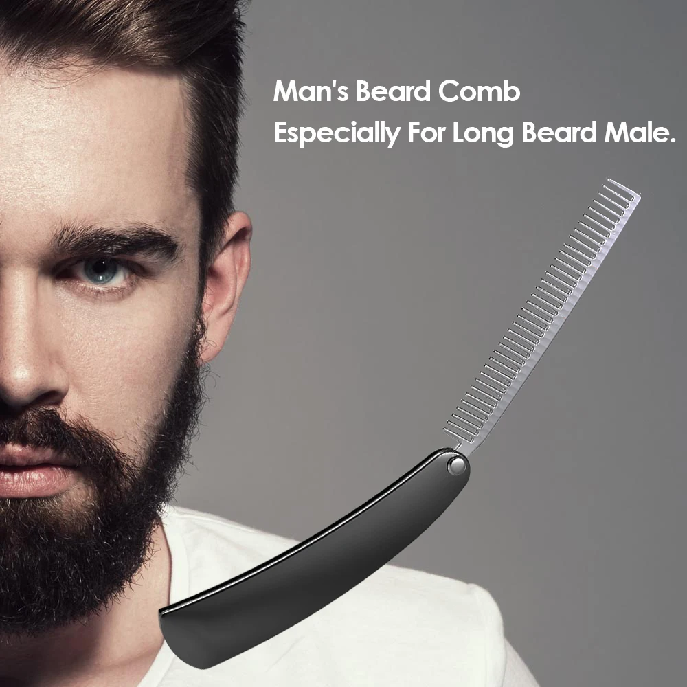 

Stainless Steel Foldable Beard Comb Men's Shaving Mini Pocket Comb Portable Male Mustache Brush Hair Comb
