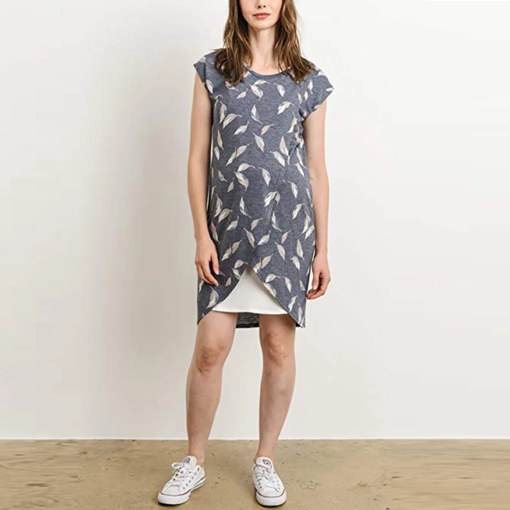 

Women's Maternity Leaf Print Nursing Sundress Wrap Sleeveless Layer Dress For Photo Shoot Pregnant Dress Lace Maxi Gown 2019