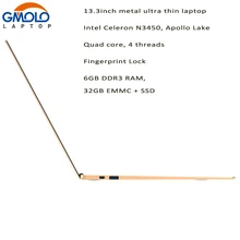 13inch Aluminium ultrabook laptop Intel N3450 Quad core 4 threads 6GB DDR3 RAM 32GB 128GB SSD finger printing Windows 10