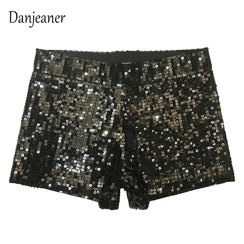 DANJEANER/Женские Эластичные Обтягивающие шорты с высокой талией и блестками, цвета: серебристый, черный, золотистый, красный, DS, хип-хоп, Jazz Sparke, короткие,, новое поступление