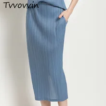 TVVOVVIN летняя новая Повседневная модная Темпераментная Женская свободная однотонная плиссированная юбка с v-образным разрезом C347