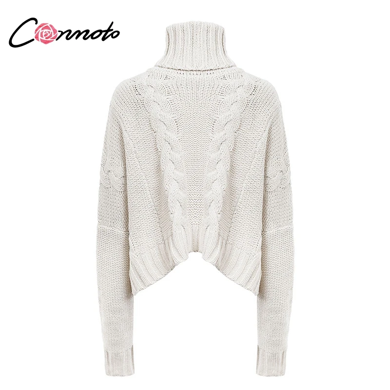 Conmoto Укороченный свитер-водолазка харадзюку, отнотонный пуловер с длинными рукавами, белый вязаный джемпер, оверсайз, осень-зима