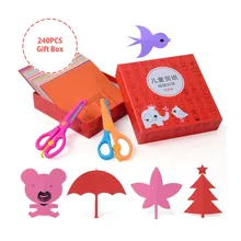 140PCS Gift Box Two scissors Kids cartoon color paper folding and cutting toys/children DIY educational toys kingergarden art