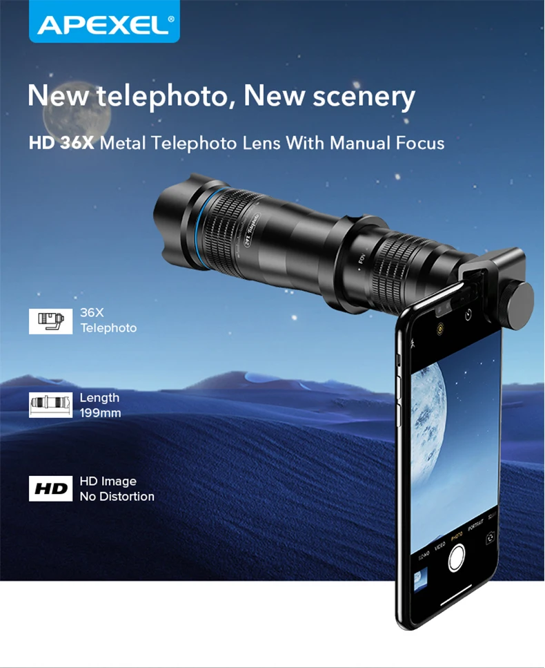 phone camera zoom lens APEXEL 36X Phone Camera Lens Telescope Lens Telephoto Zoom HD Monocular + SelfieTripod With Remote Shutter For All Smartphones phone camera zoom lens