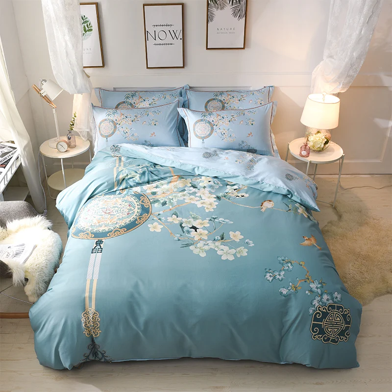 Chinese style modern high quality print cotton sheets bed linen pillow