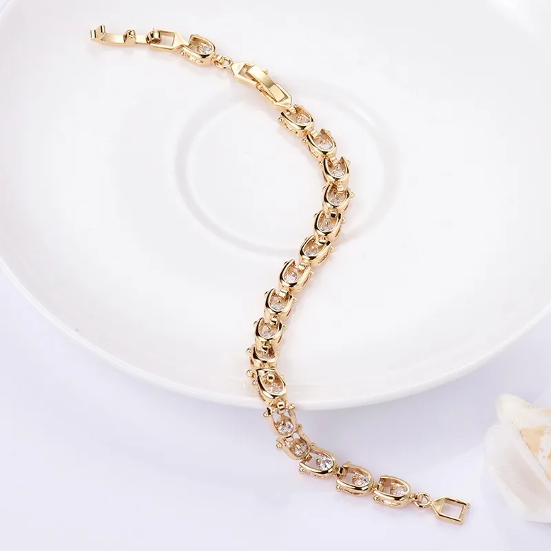 GULICX 7 ''модные хрустальные браслеты для женщин золотого цвета красивые свадебные браслеты цветной браслет с цирконом L030