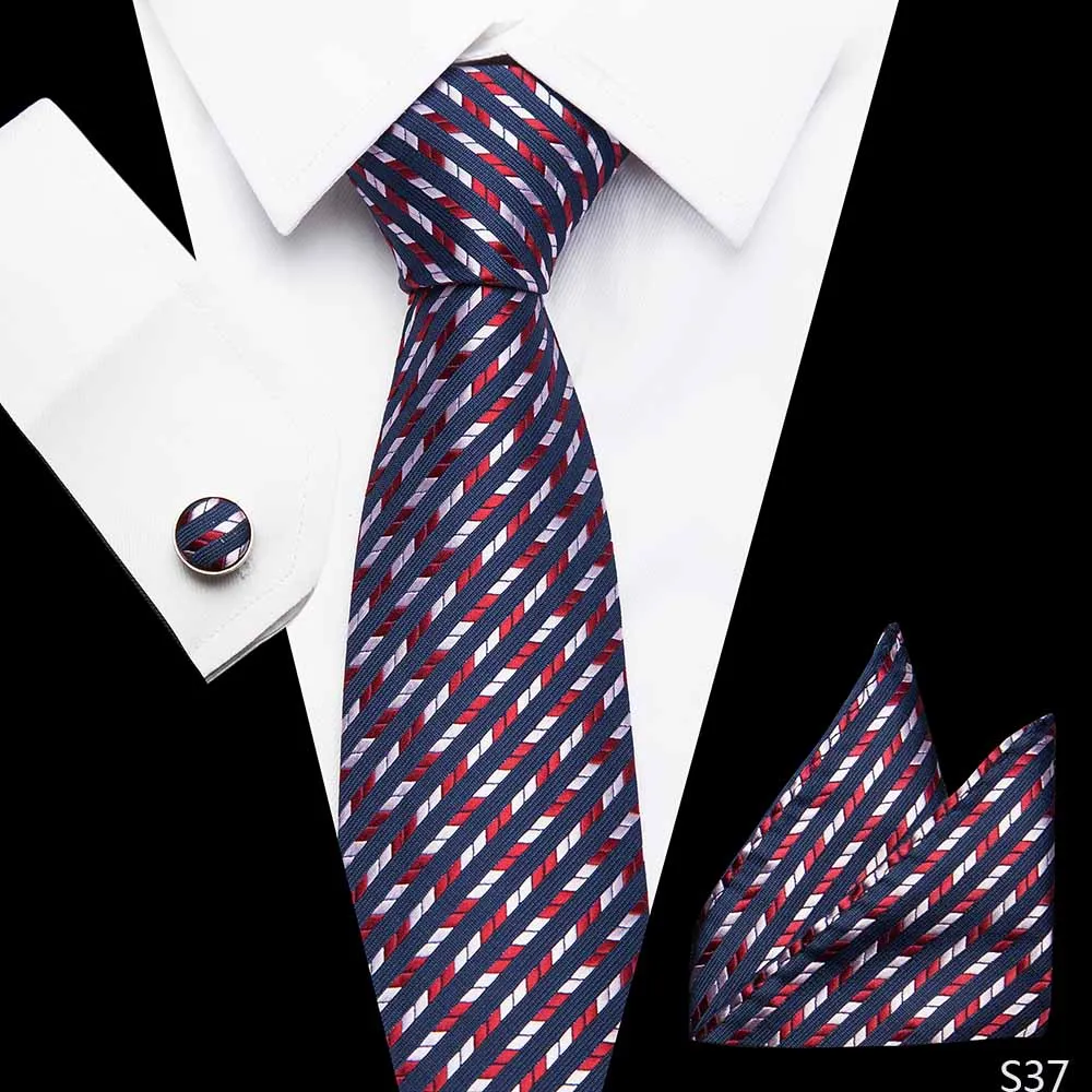 Полосатый галстук и карманное квадратное полотенце и набор запонок Модный свадебный мужской костюм Papillon Corbatas платок галстук gravata - Цвет: S37