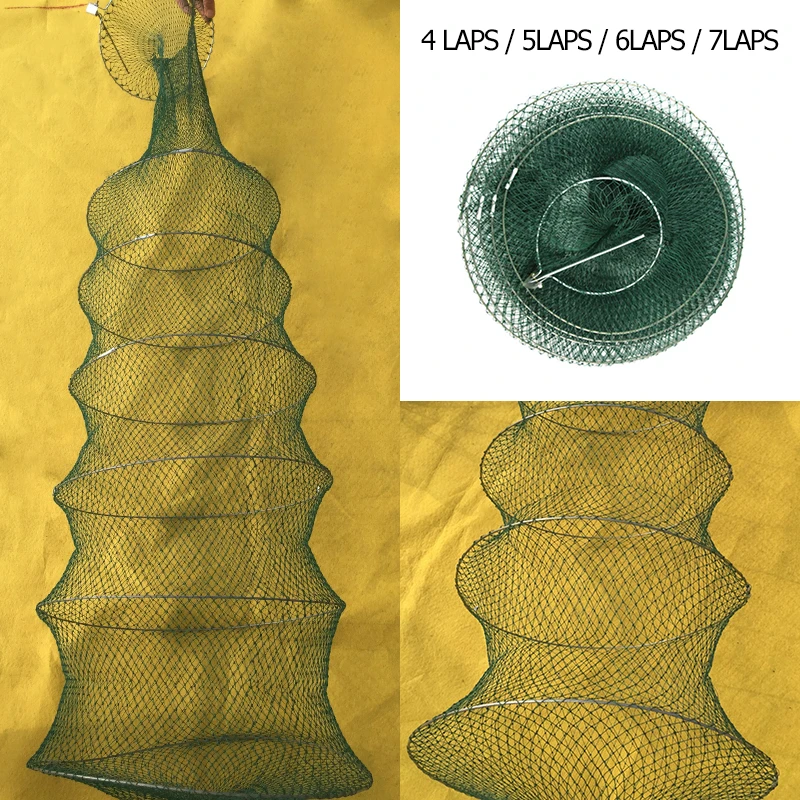 

Green Shrimp Cage Folding Fishnet Fishing Gear Practical Crawfish Waterproof Quick Dry Fish Line Steel Wire Portable