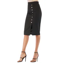 Для женщин Высокая Талия на резинке набедренная юбка однотонные одиночные-однобортная юбка подол Разделение дизайн Повседневное юбки, Spodnica damska#30