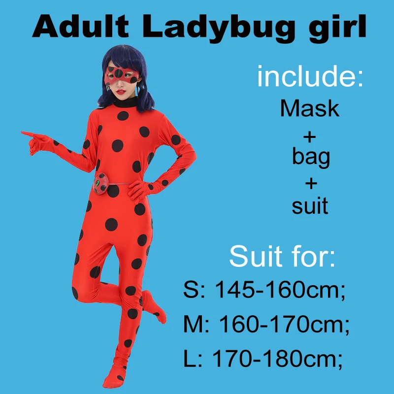 Fantasia Spandex Ladybug Costume For kid Adult Cosplay Halloween Christmas Bag Girl Children Lady Bug Jumpsuit costume For Women (8)