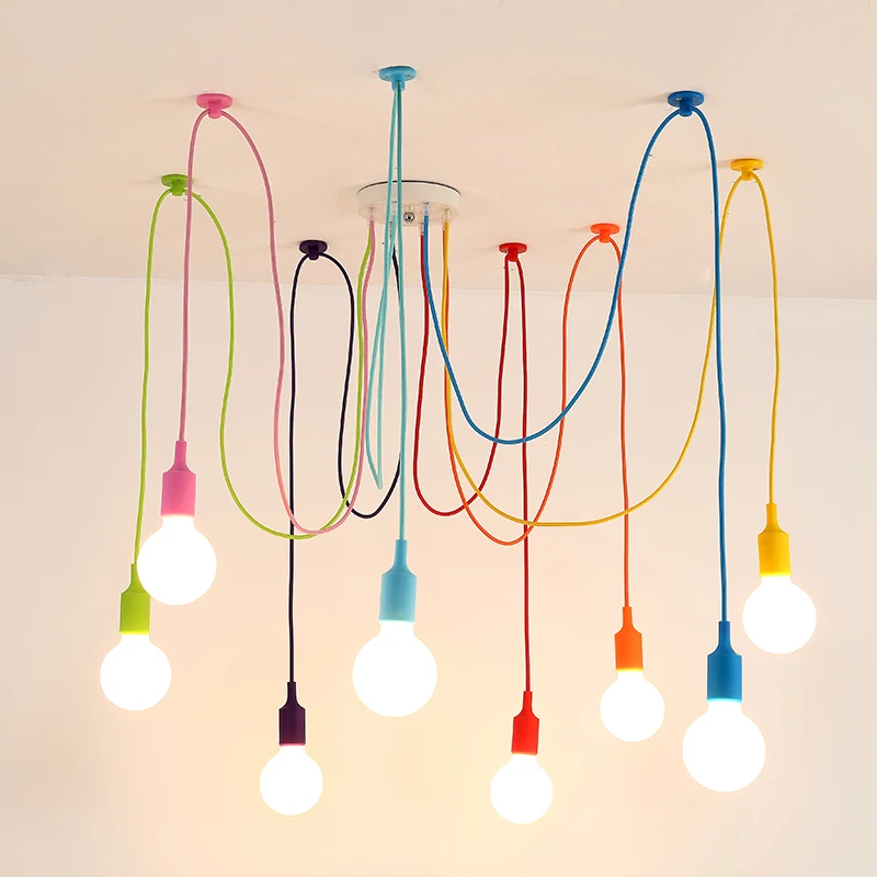 Online Colorido colgante de luz interior comedor sala de estar decoración iluminación lámpara de la habitación de los niños lámpara colgante de Gel de sílice Material