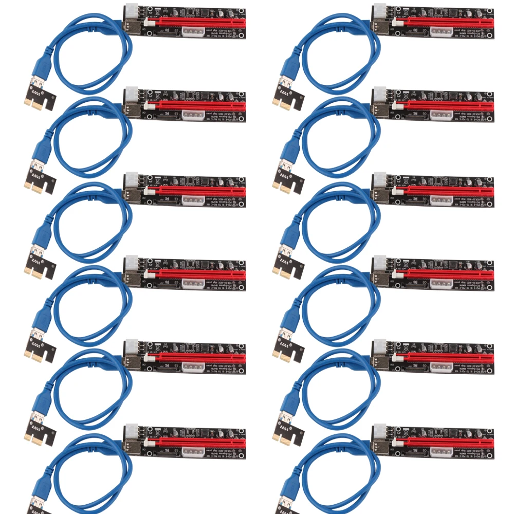 Ubit 12 шт. 3 в 1 PCI-E Riser VER103C Express 1X 4x 8x 16x расширитель PCI E USB адаптер SATA 15pin для BTC Mining Minerr |