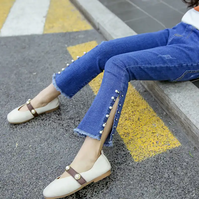 girls jeans with pearls