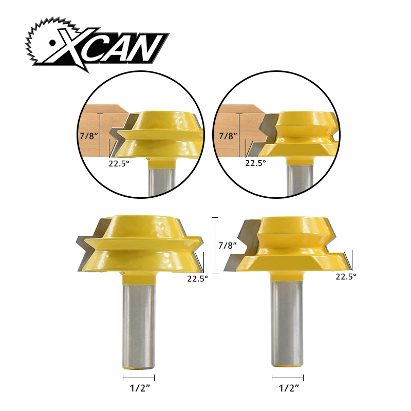 

XCAN 1pc 1/2"(12.7mm) Shank 22.5 Degree Lock Miter Router Bit Set Miter Glue Joint Router Bit Wood Milling Cutter Tenon Cutter