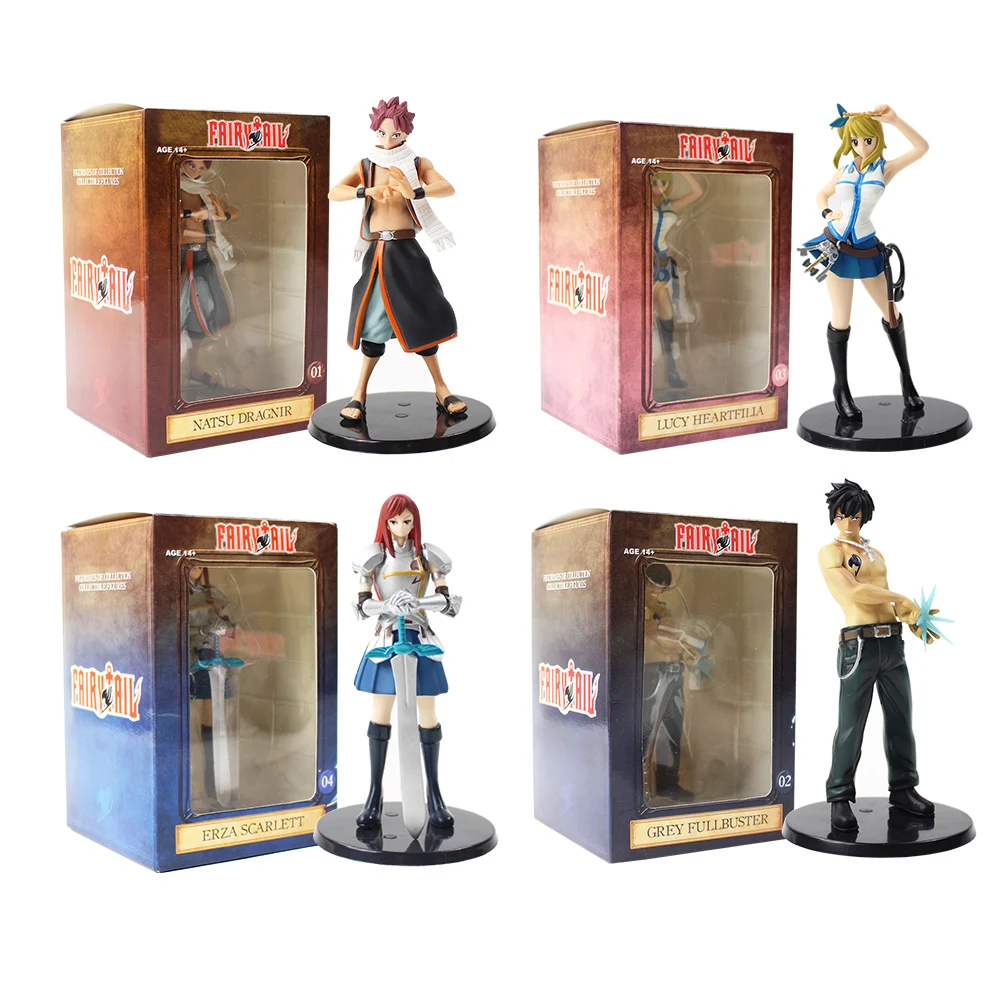 4pcs/lot Fairy Tail Figures Lucy Heartfilia Natsu Dragneel Gray Grey