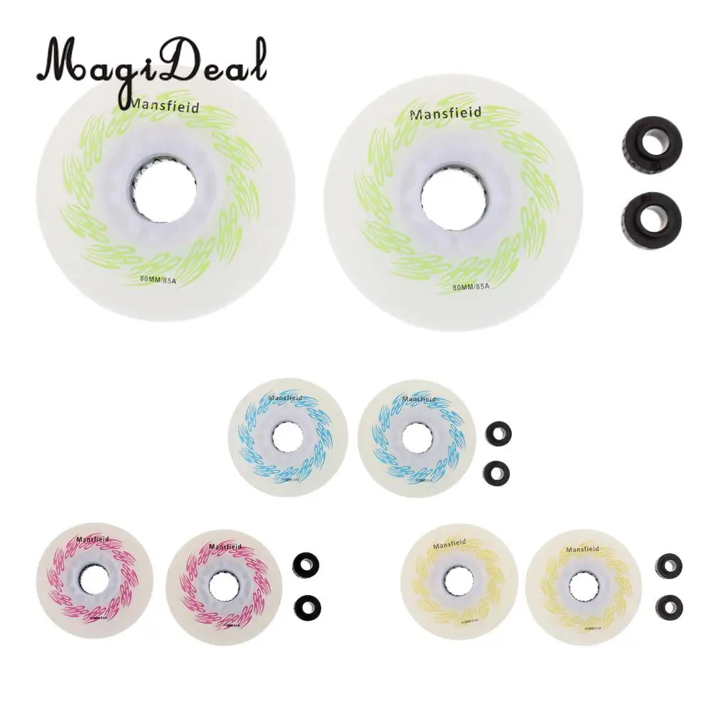 MagiDeal 2 Pieces LED Light Up Inline Sliding Flash PU Roller Skate Wheel 80mm
