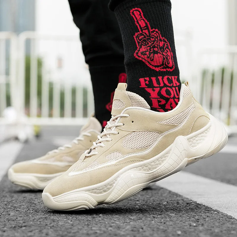 Fires Men Casual Shoes Spring Autumn Fashion Trend Shoes Soft Mesh Cool Breathable Sneakers Lace-up Flat Male Black Shoes