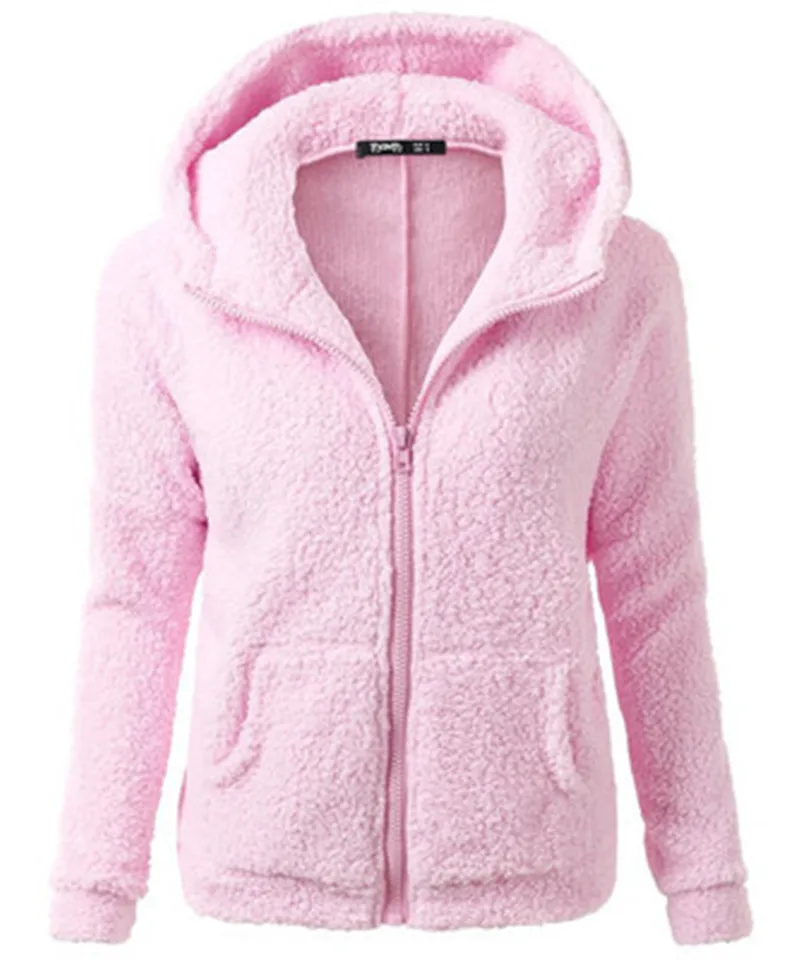 Новинка, OLGITUM, зимняя, осенняя, теплая куртка с капюшоном, S-5XL, повседневный женский свитер, пальто, однотонный, мягкий флис, Женское пальто, SS214 - Цвет: pink