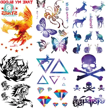 

Rocooart RC01-50 Multi Color Tattoo Sticker Color Runs Elk Pattern Temporary Tattoo Stickers Flash Tattoo Foil