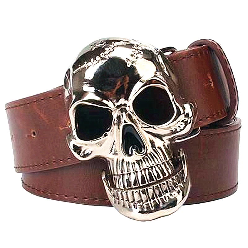 Мужской кожаный ремень в стиле панк с большим черепом|leather belt|men leather beltbelt f |