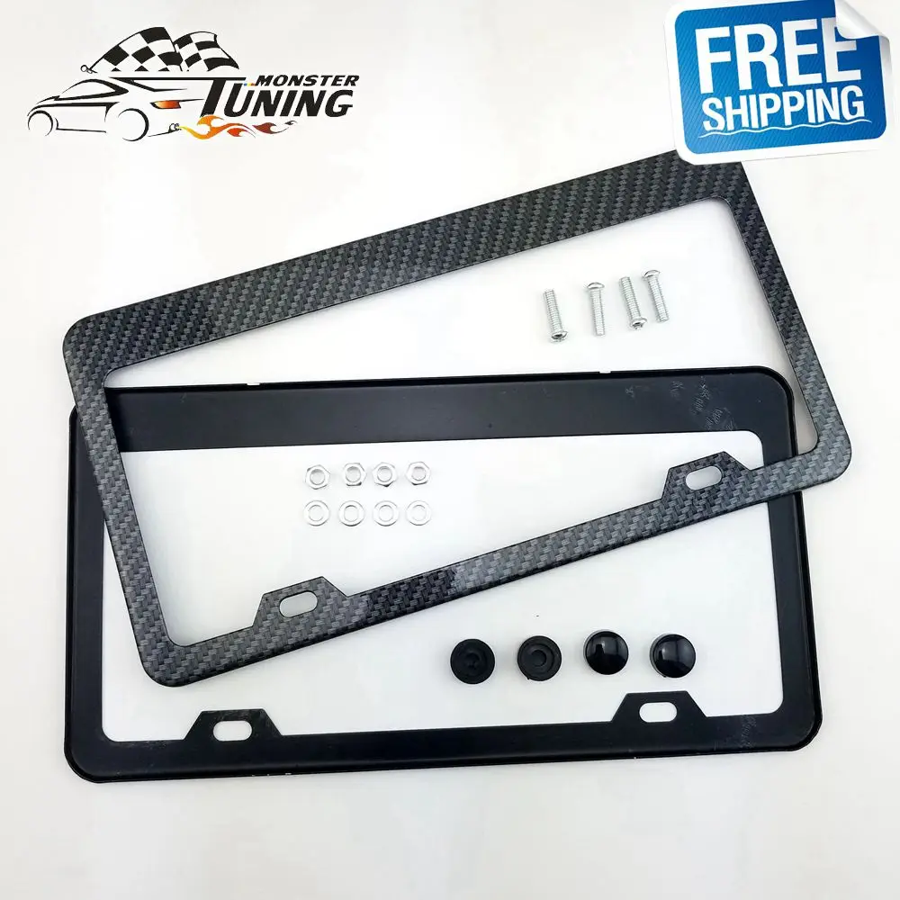 

Free Shipping 2pcs Carbon Fiber Aluminum License Plate Frame Tag Cover Holder For Auto Truck Vehicles For American Car