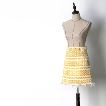 

Runway Brand Women Casual Tweed Skirt 2019 New Autumn Winter Korean Style High Waist Yellow White Plaid A-Line Office Skirt Y180