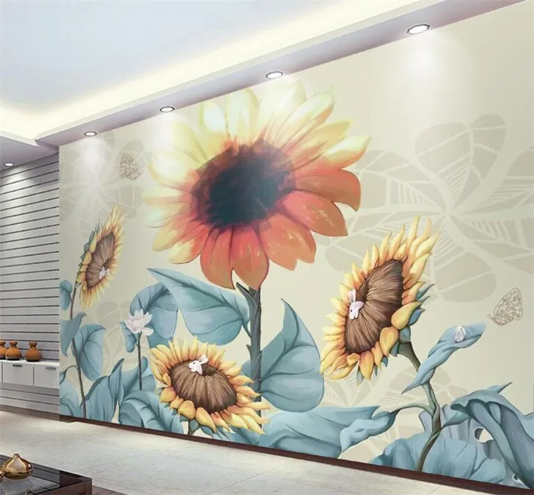 

customize 3d wallpaper walls Hand-painted retro sunflower papel de parede do desktop mural wallpaper 3d