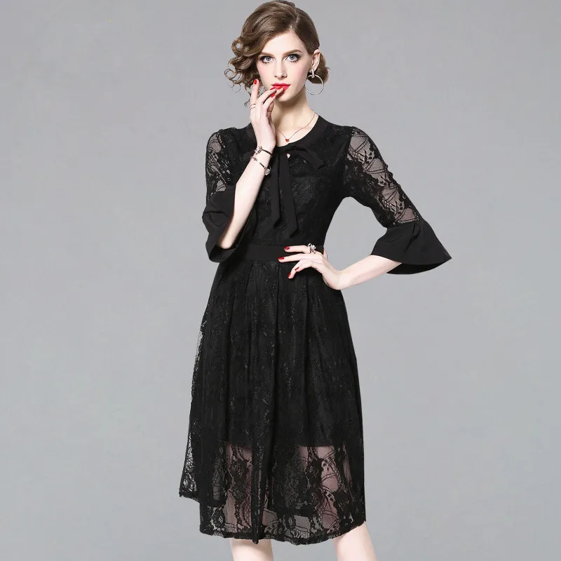 

Summer Autumn Dress Women Casual Hollow Out Sexy Lace Dress Female Elegant Solid Party Club Dresses Vestidos