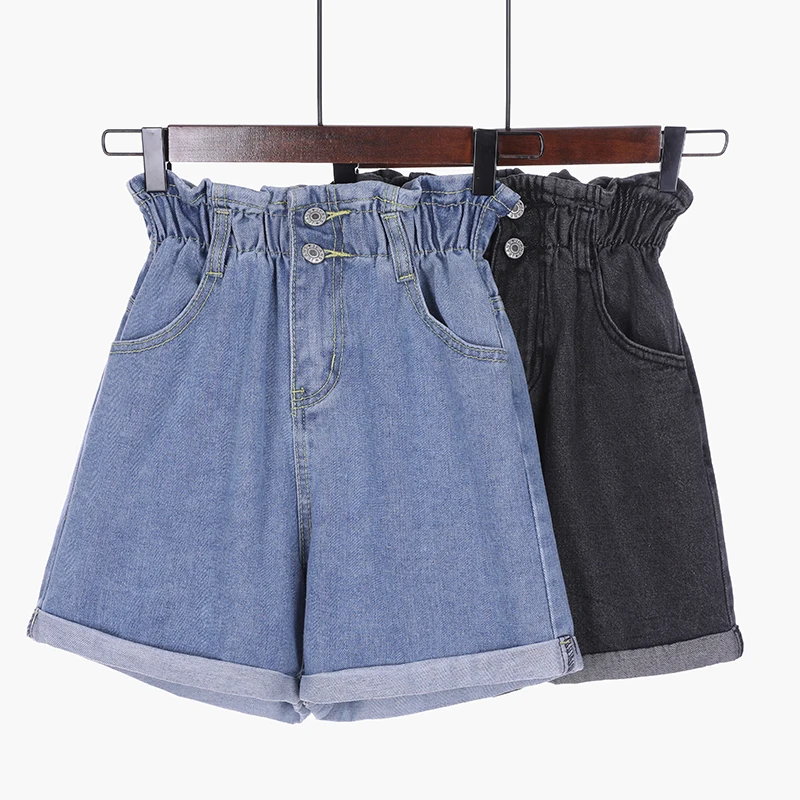 

Women's jeans shorts Spring Wide leg shorts Elastic Waist Casual boyfriend jeans for women High Waist Plus size short S-5XL