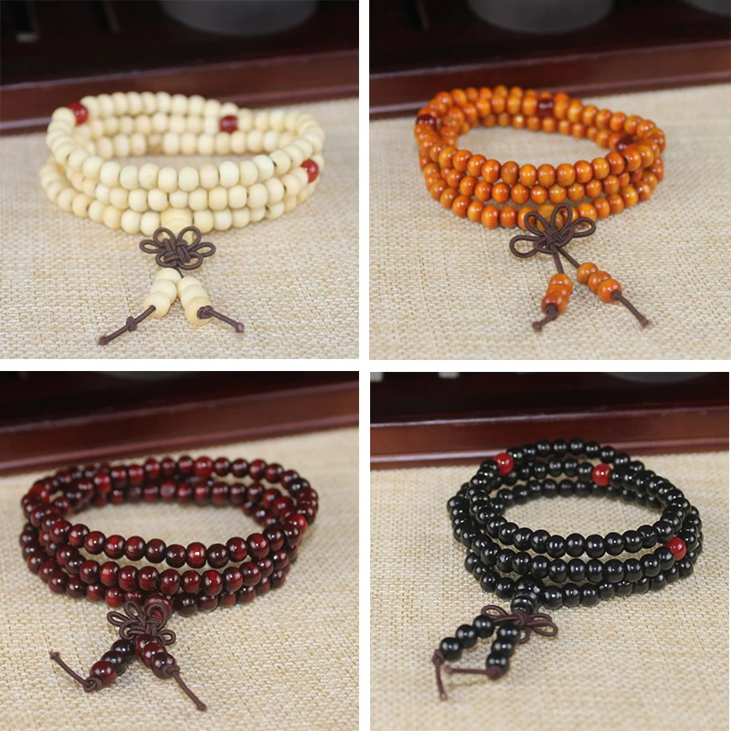 Pulsera de madera de sándalo con cuentas de oración para hombre y mujer, colgante de varias capas, amuleto tibetano budista, meditación, Yoga, suerte, 108