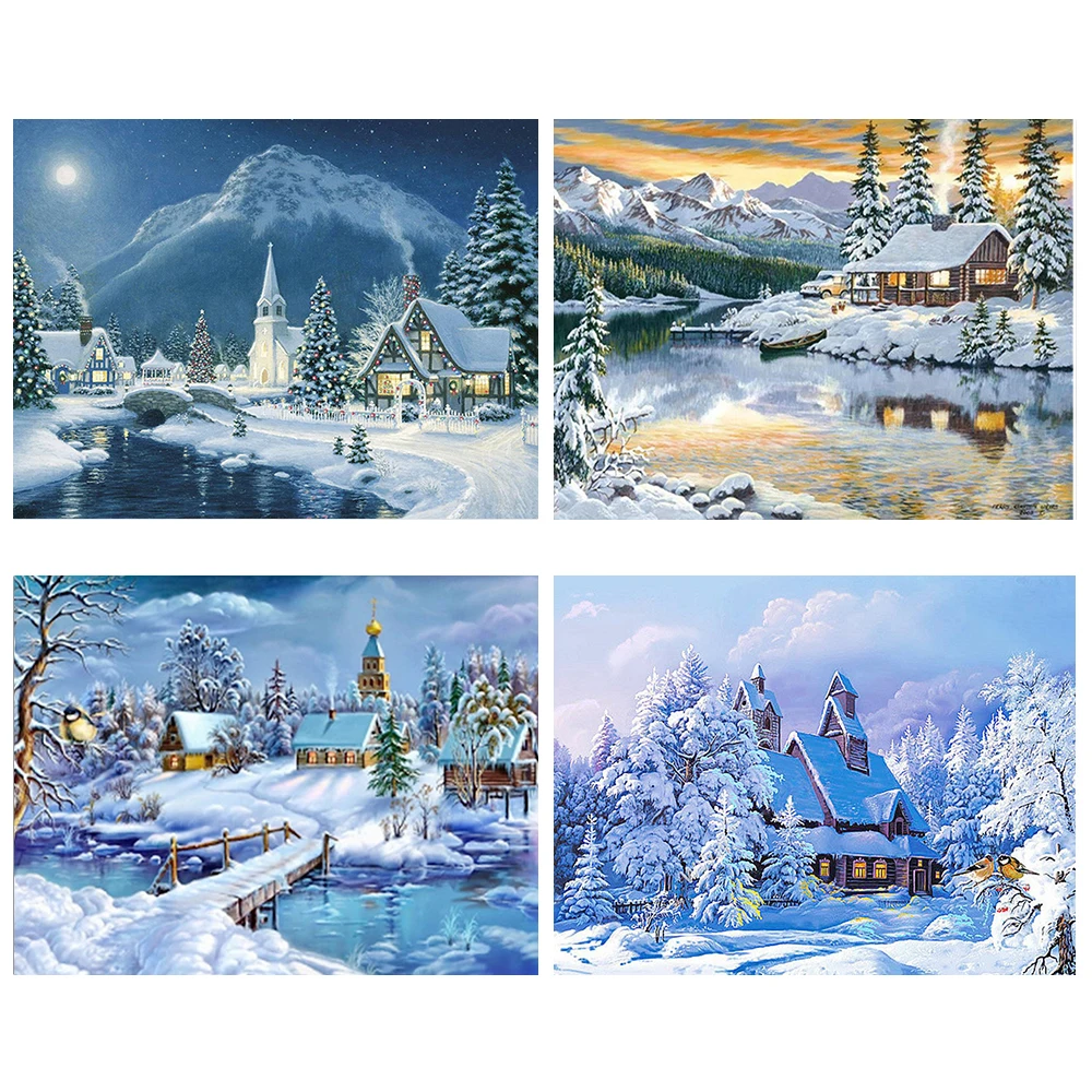 Алмазная живопись зимний пейзаж DIY Алмазная мозаика снег, ручная работа, наборы для вышивки крестом, алмазная вышивка, узоры, стразы