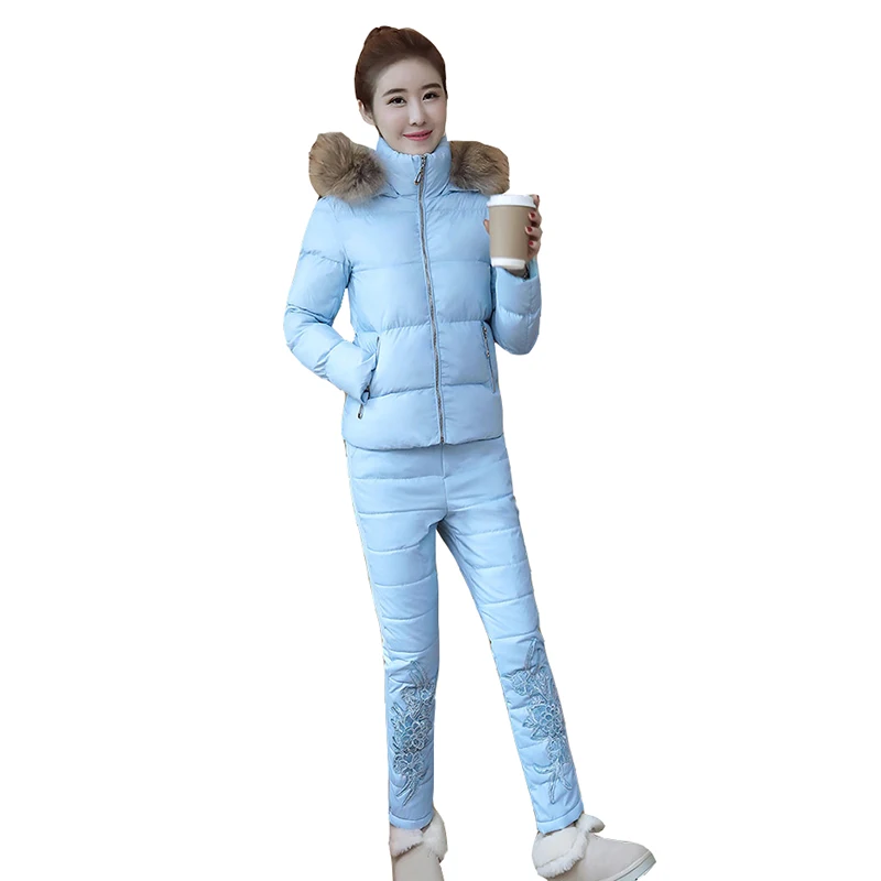 

Winter down cotton suit female new fashion short thicken warm jacket women embroidery large size high-end two sets of tideOKXGNZ