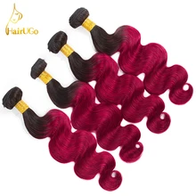 HairUGo Hair Pre-colored 4 Bundles Brazilian Body Wave 1b#Bug Color 100% Human Hair Non Remy Hair Extension