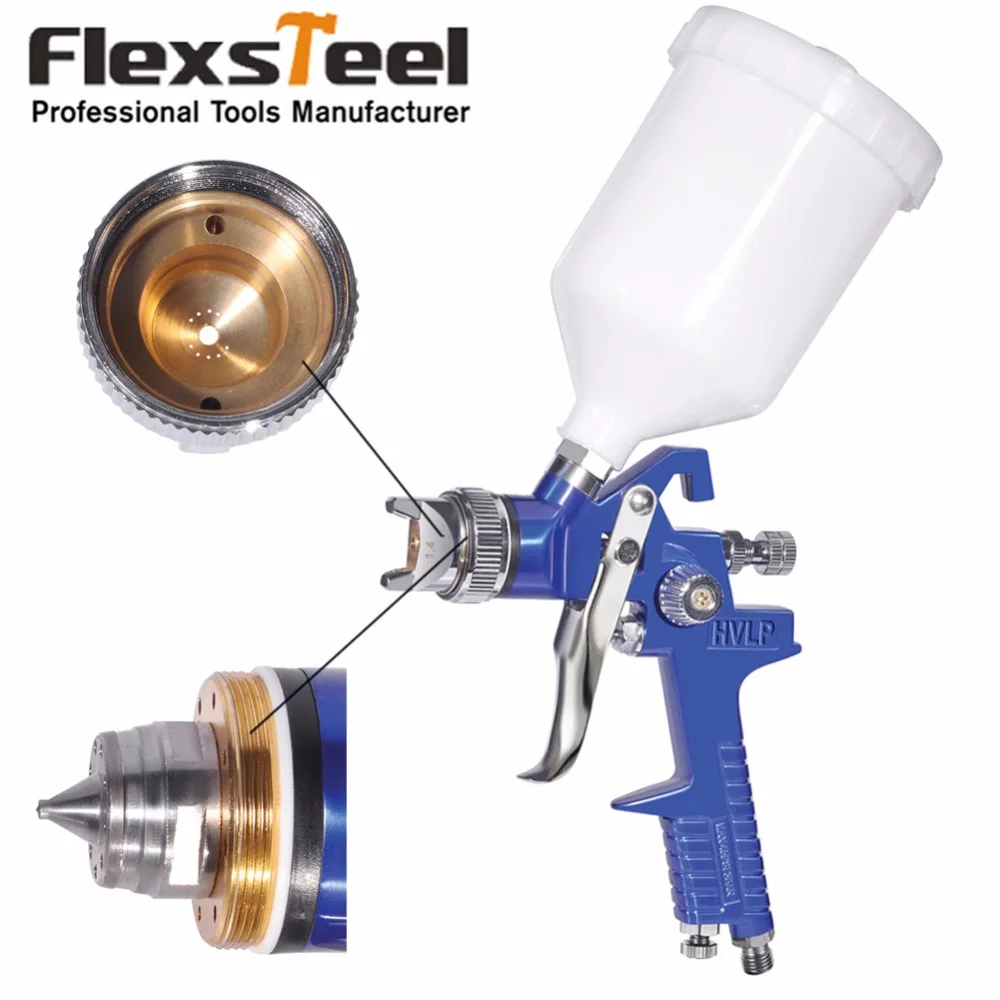 

Gravity Type HVLP Paint Spray Gun with Air Rugulator Nozzle Size 1.4mm ,Cup Volumn 600CC Operation Pressure 50-70PSI