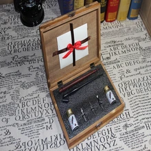 Горячая Распродажа английская медная пластина скрипт Dip Pen Набор косой каллиграфия ручка набор 2 ручки с деревянной коробкой 2 пера 2 чернила