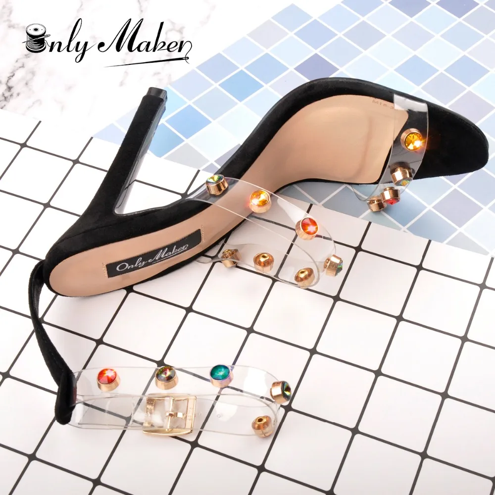 

2019 Summer Women Gem Rhinestone Buckle Strap Sandals Fashion Transparent PVC 10cm High Heels Sandals Large Size5-15US