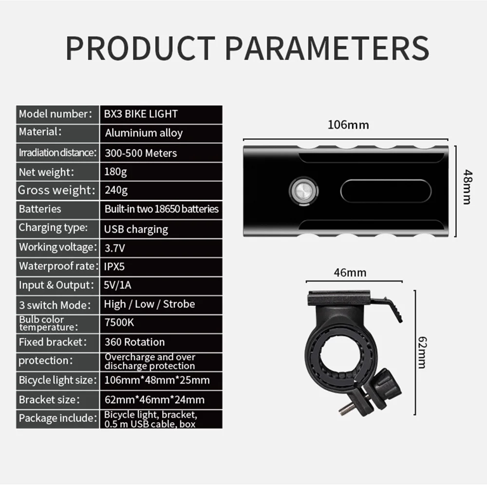 Cheap USB Rechargeable Bicycle Light 3 Mode Bike Lights Waterproof Headlight Cycling Lamp Built-in 5200mAh Power Bank & Taillight 3