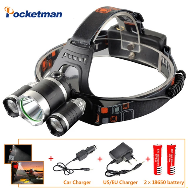 20000LM Led Cycling Headlamp T6+2R5 Headlight Head Torch Rechargeable flashlight with 18650 battery+Charger for Fishing Hunting