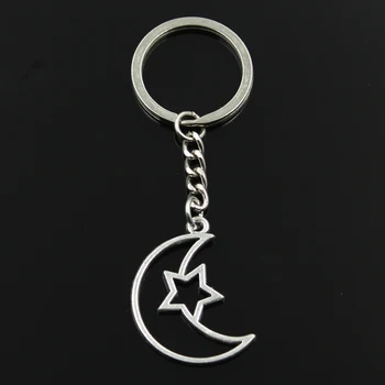 

Fashion 30mm Key Ring Metal Key Chain Keychain Jewelry Antique Silver Color Plated Hollow Moon Star 36x25mm Pendant