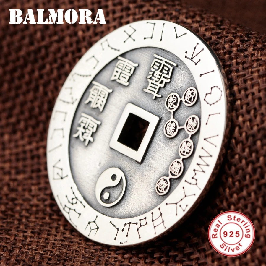

BALMORA 925 Sterling Silver Taoist Round Pendants for Men Accessories Big Dipper Chinese Characters Vintage Jewelry SY14504