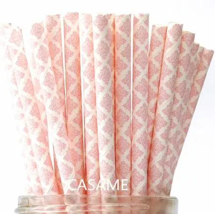 100 шт бумажная соломинка для питья полосатая соломенная детская Свадебная душевая декорация подарочные вечерние принадлежности для мероприятий - Цвет: pink lace