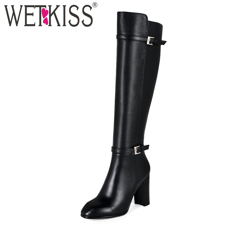 

WETKISS Brand Designer Buckle Knight Boots Winter 2018 Hot Sale Zip Over The Knee Boots Sexy Super High Heel Women Shoes Warm