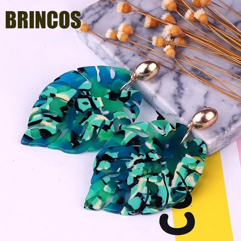 Акриловые серьги для женщин в форме листьев, в стиле бохо флуоресцентные цвета корейские индийские ювелирные изделия большие винтажные массивные золотые AliExpress - Окраска металла: 2