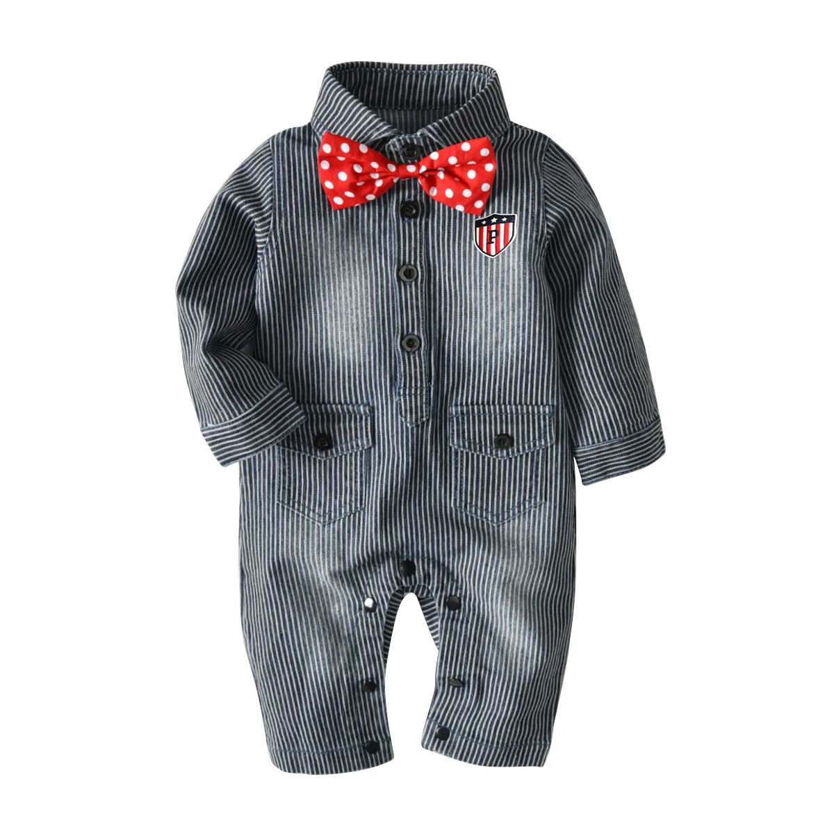 

Winter Overalls For Boy Denim Baby Rompers Long Sleeve Bowknot Gentleman Bodysuit Bebe Cowboy Children's Clothing For Boys