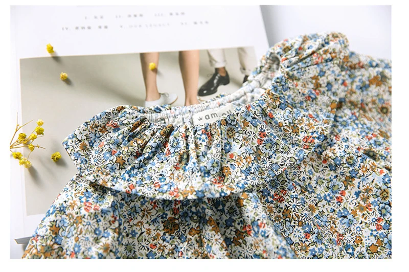 Коллекция года, одежда для маленьких девочек школьная форма, весенне-осенняя хлопковая блузка с цветочным рисунком Детские рубашки с длинными рукавами хлопковые топы с принтом для девочек