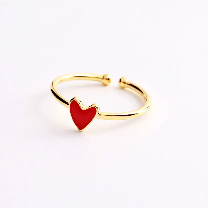 red heart golden Rings 100% Sterling 925 silver Jewelry Vintage Adjustable rings for women gift