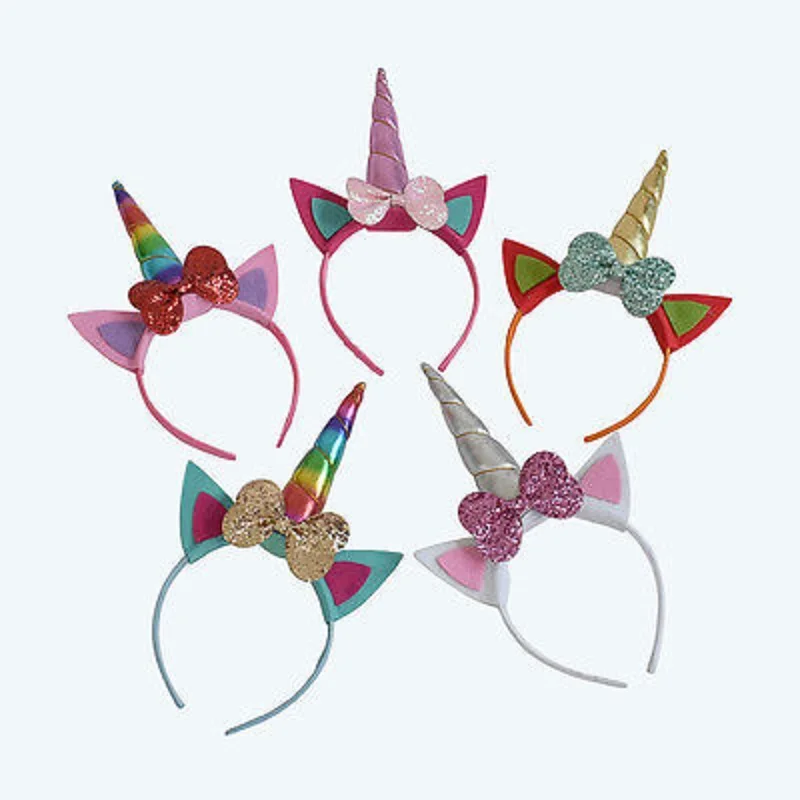

Magical Decorative Glitter Spiral Sequin Unicorn Horn Bowknot Head Band Party Decorative Headband Cosplay Fancy Dress Costume