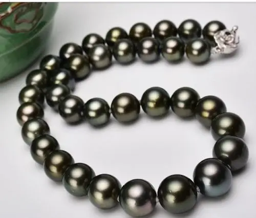 

Free Shipping >>>>> stunningAAA10-11mm Tahitian black green pearl necklace 18inch silver