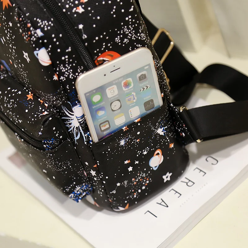 Moda Star universo espacio impresión Mochila negra para niñas adolescentes Mochila pequeña mujer cuero Mochila Escolar Moda Star universo espacio impresión Mochila negra para niñas adolescentes Mochila pequeña mujer cuero Mochila Escolar