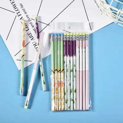

120pcs kawaii wooden pencil lot triangle cute creative pencil with eraser for school office writing supplies HB standard pencil